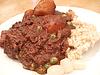 Japanese beef curry with brown rice and rakkyou