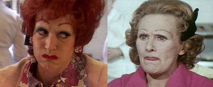 Julia Davis as Fanny, and the real Fanny Cradock circa mid-1970s